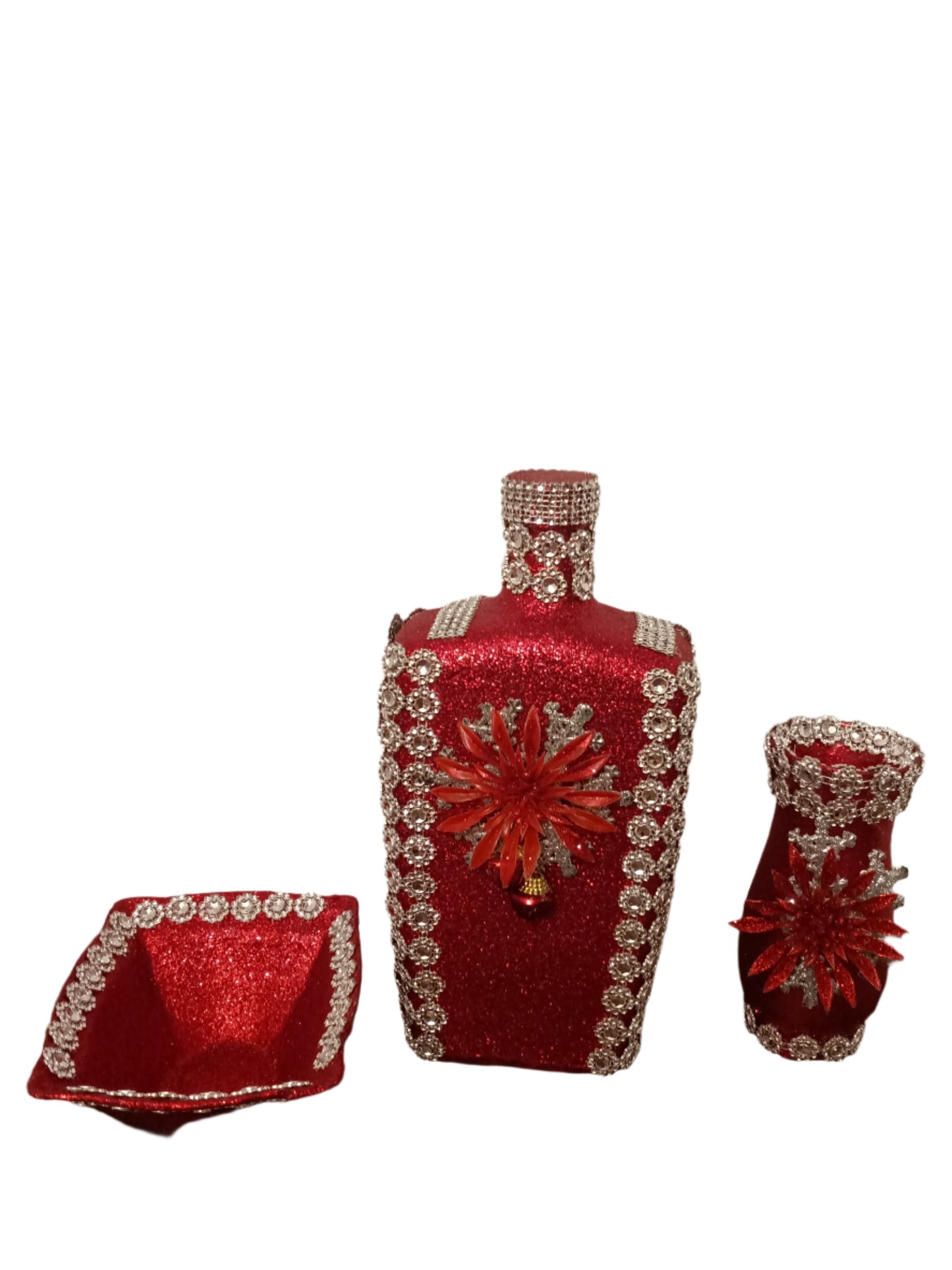 Decorative Glass Glitter Vase or bottle Sets -variety of Sizes, Shapes & Colors- one of a kind