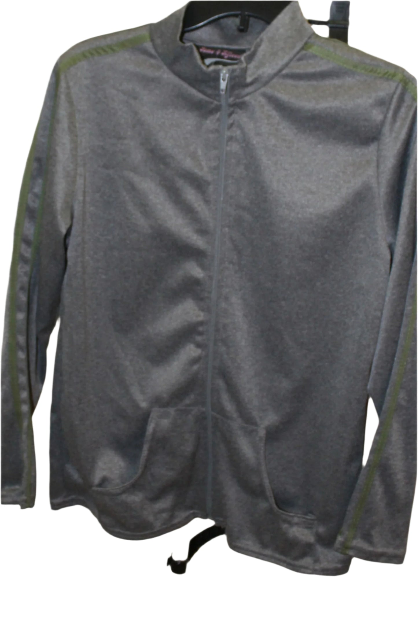 Women 2PCS Grey Tracksuit - Olive stripes Zip Jacket & Pants Casual Suit