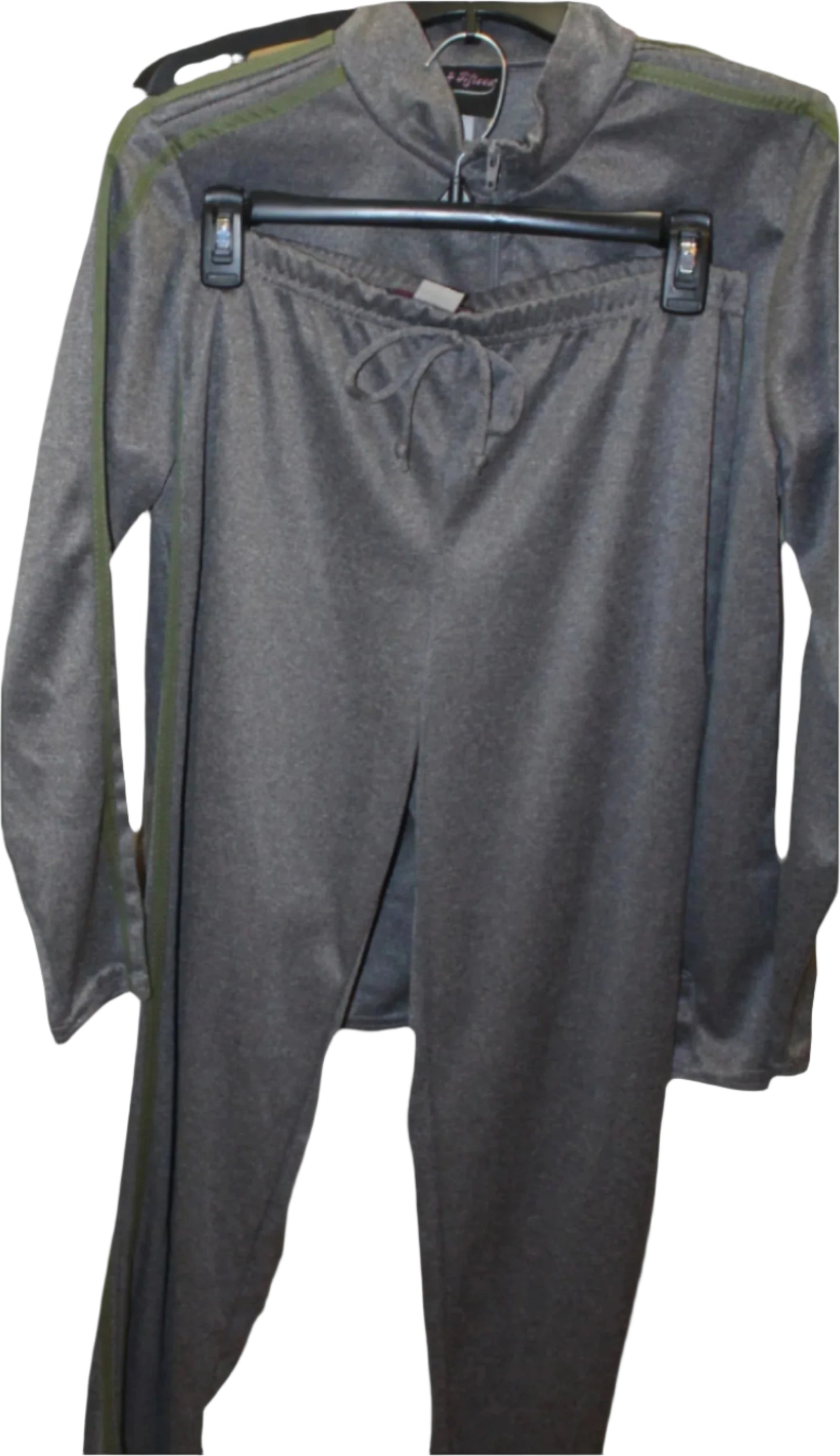 Women 2PCS Grey Tracksuit - Olive stripes Zip Jacket & Pants Casual Suit