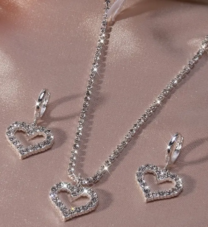 Assorted Heart Shaped Rhinestone Necklace and Earring Sets