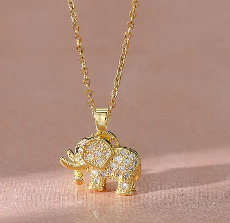 Jewelry Assorted Golden Necklaces, Elephant, Tree, Mama, Clear Stone