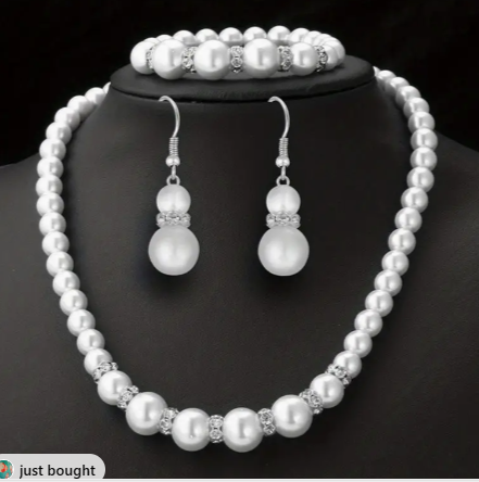 Faux Pearl Necklace, Earrings & Bracelet sets