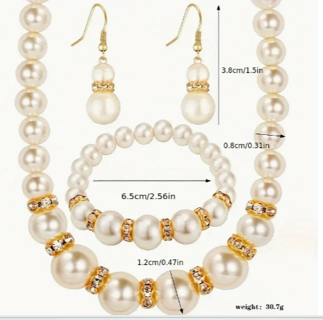 Faux Pearl Necklace, Earrings & Bracelet sets