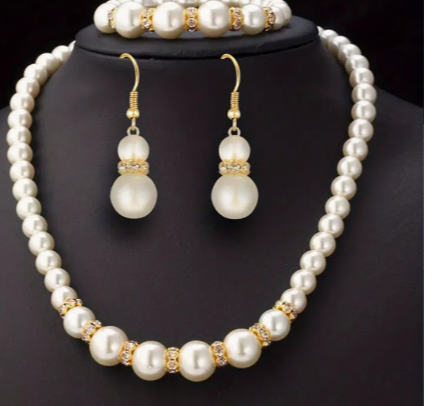 Faux Pearl Necklace, Earrings & Bracelet sets