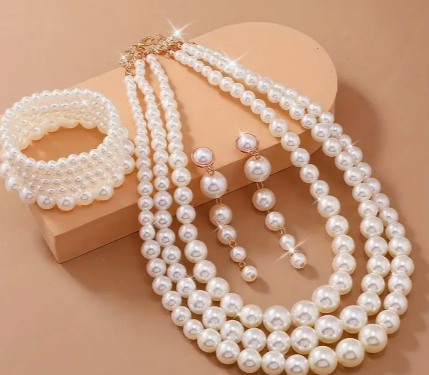 Faux Pearl Necklace, Earrings & Bracelet sets
