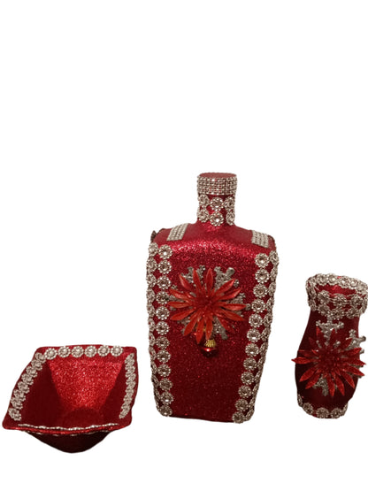 Decorative Glass Glitter Vase or bottle Sets -variety of Sizes, Shapes & Colors- one of a kind