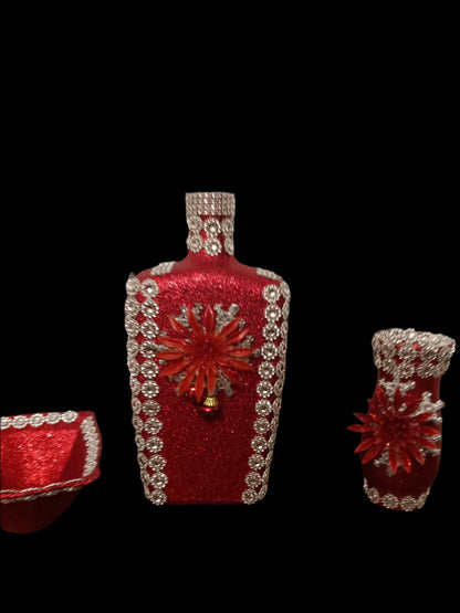 Decorative Glass Glitter Vase or bottle Sets -variety of Sizes, Shapes & Colors- one of a kind