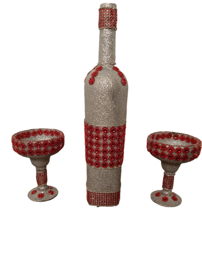 Decorative Glass Glitter Vase or bottle Sets -variety of Sizes, Shapes & Colors- one of a kind