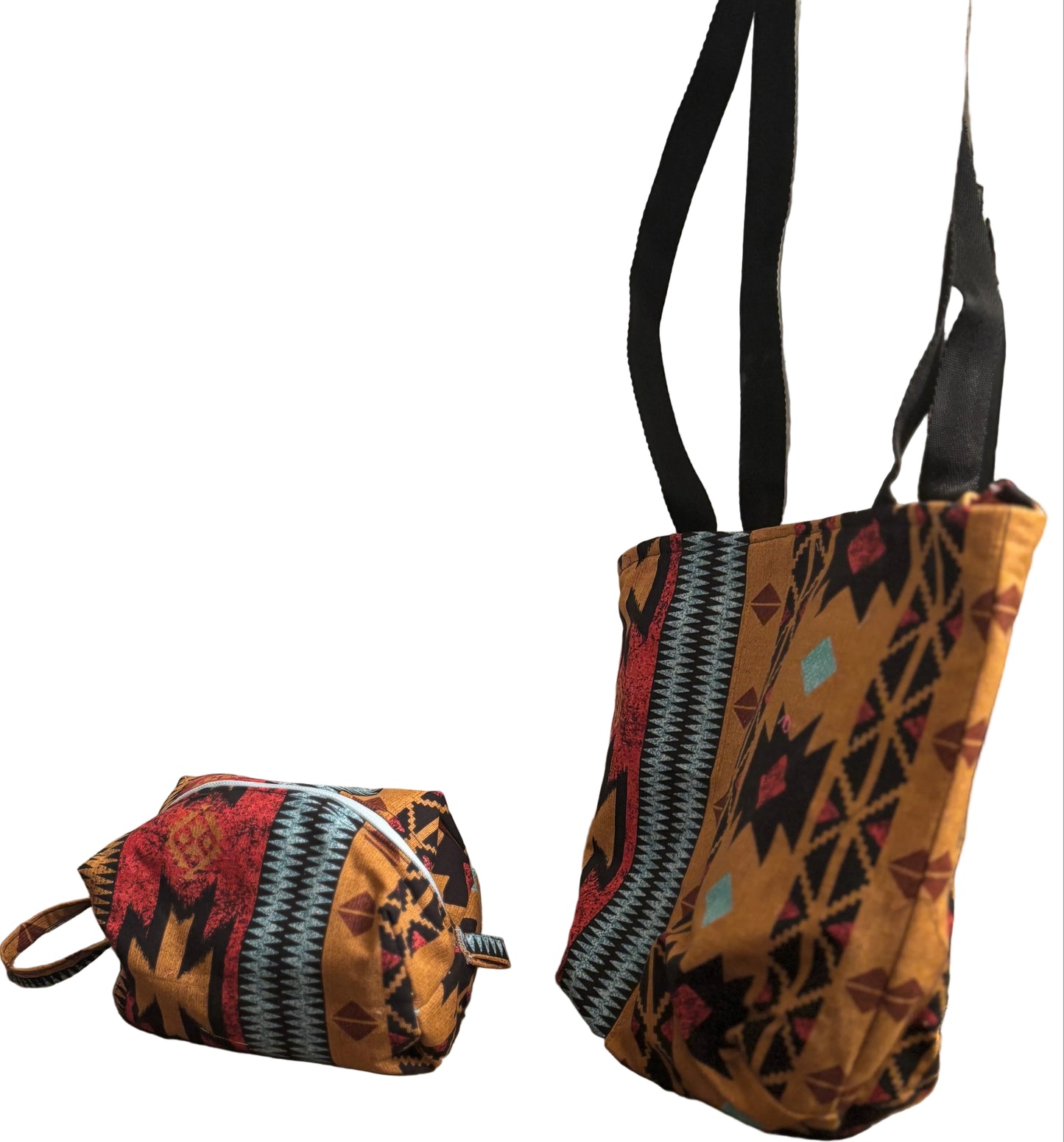 African Pattern Totes and All Purpose Pouches Set - Handmade