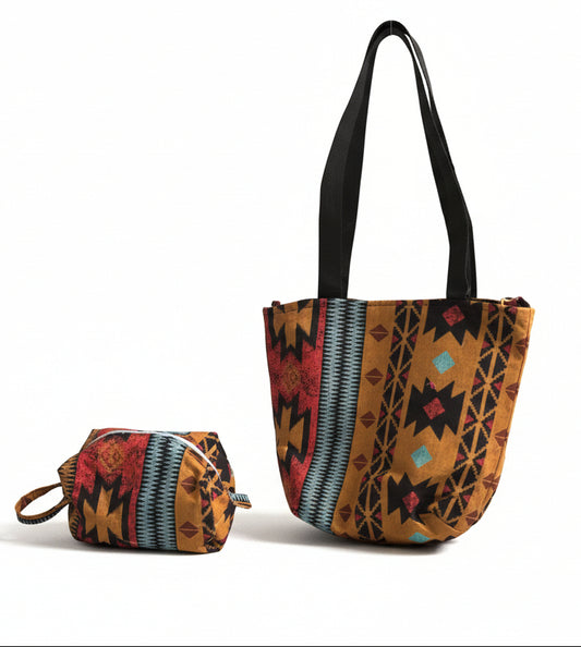 African Pattern Totes and All Purpose Pouches Set - Handmade