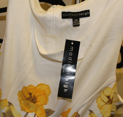 Madison Leigh Women's Sleeveless White Dress with Yellow Flowers - asymmetrical Style