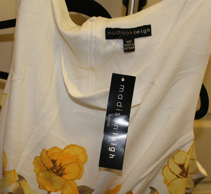 Madison Leigh Women's Sleeveless White Dress with Yellow Flowers - asymmetrical Style