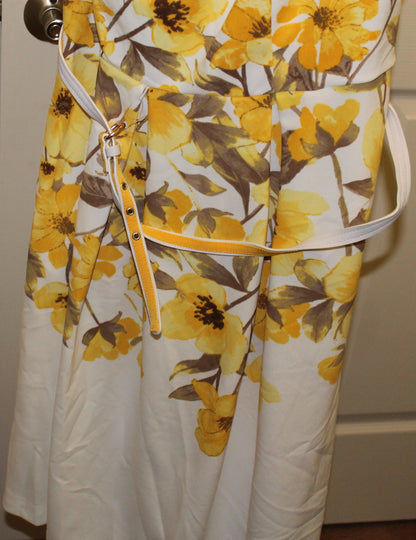 Madison Leigh Women's Sleeveless White Dress with Yellow Flowers - asymmetrical Style