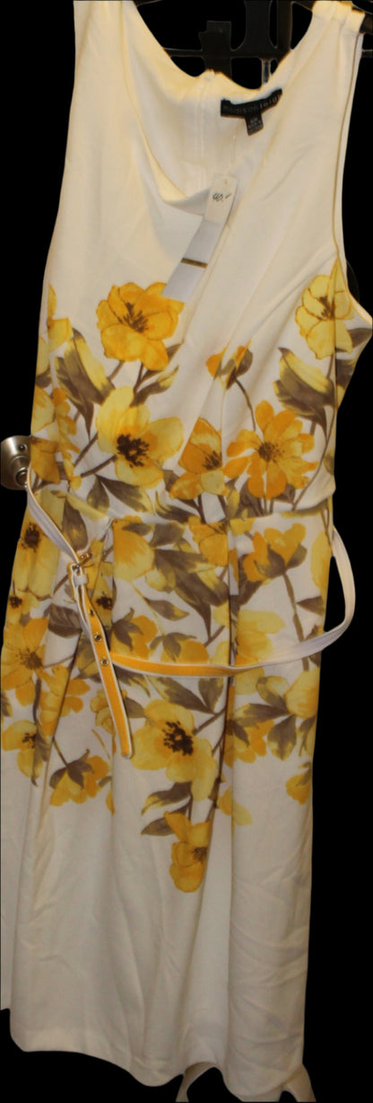 Madison Leigh Women's Sleeveless White Dress with Yellow Flowers - asymmetrical Style