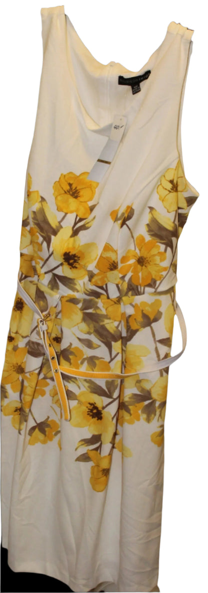 Madison Leigh Women's Sleeveless White Dress with Yellow Flowers - asymmetrical Style