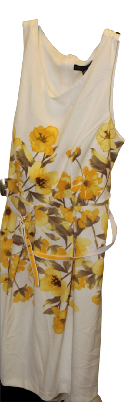 Madison Leigh Women's Sleeveless White Dress with Yellow Flowers - asymmetrical Style
