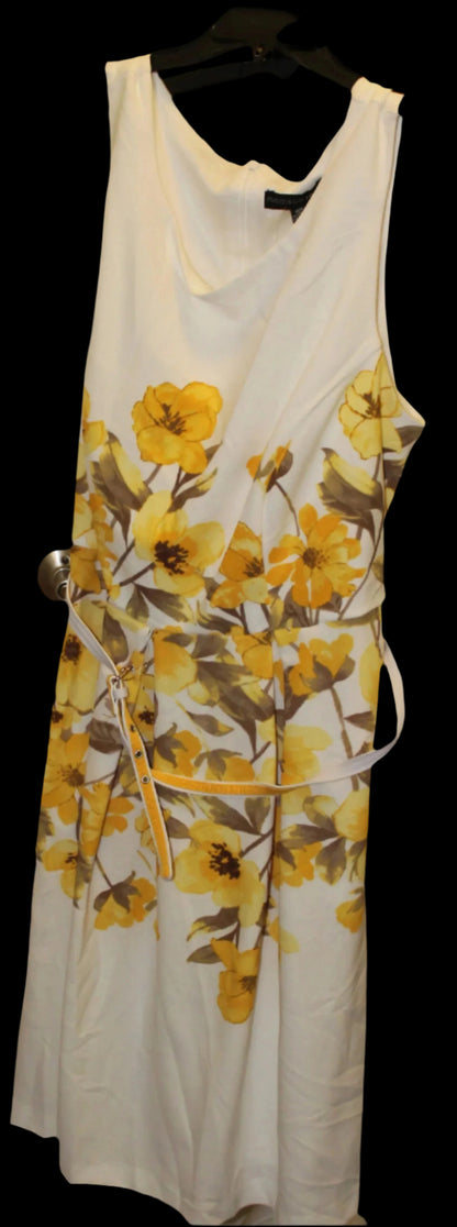 Madison Leigh Women's Sleeveless White Dress with Yellow Flowers - asymmetrical Style