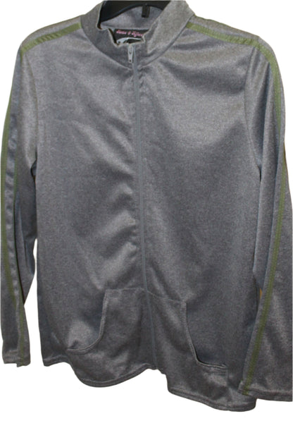 Women 2PCS Grey Tracksuit - Olive stripes Zip Jacket & Pants Casual Suit