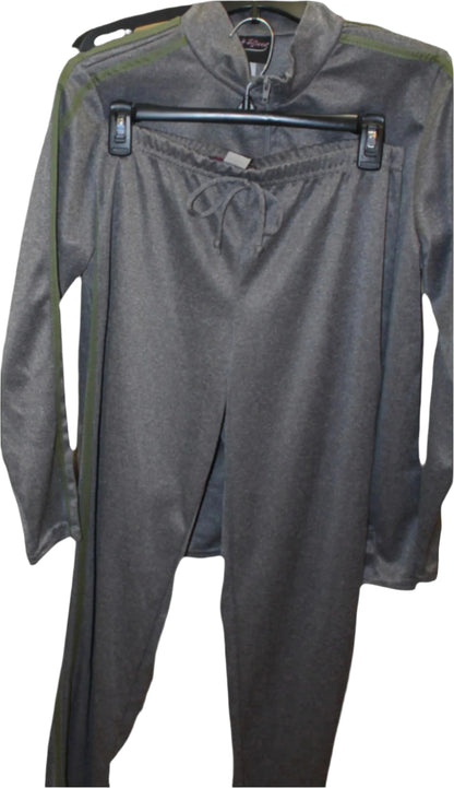 Women 2PCS Grey Tracksuit - Olive stripes Zip Jacket & Pants Casual Suit