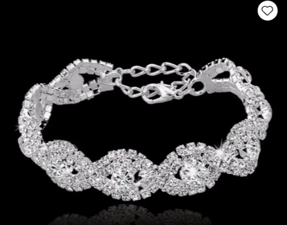 Elegant Hand Jewelry Inlaid Shiny Rhinestone Crystal Bangle & Elegant Infinity Rhinestone Link Bracelet