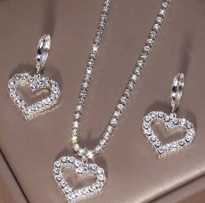Assorted Heart Shaped Rhinestone Necklace and Earring Sets