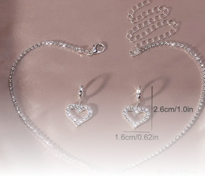 Assorted Heart Shaped Rhinestone Necklace and Earring Sets