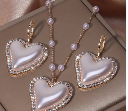 Assorted Heart Shaped Rhinestone Necklace and Earring Sets