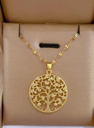 Jewelry Assorted Golden Necklaces, Elephant, Tree, Mama, Clear Stone
