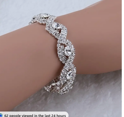 Elegant Hand Jewelry Inlaid Shiny Rhinestone Crystal Bangle & Elegant Infinity Rhinestone Link Bracelet