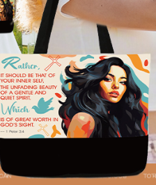 ETHNIC QUEEN CANVAS TOTE BAGS WITH SPIRITUAL QUOTES