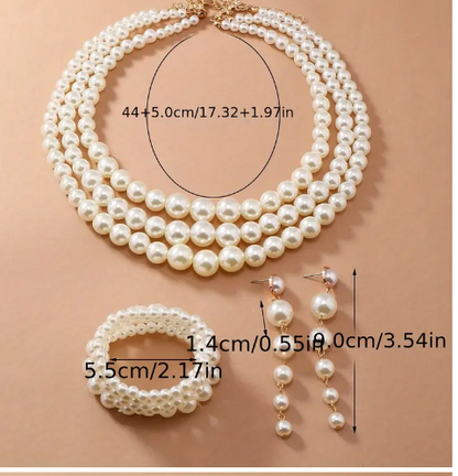 Faux Pearl Necklace, Earrings & Bracelet sets
