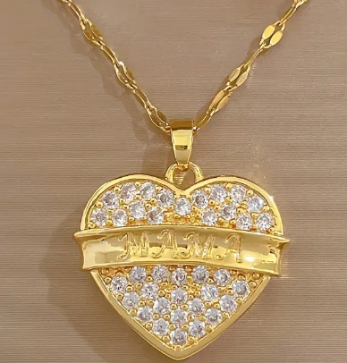 Jewelry Assorted Golden Necklaces, Elephant, Tree, Mama, Clear Stone