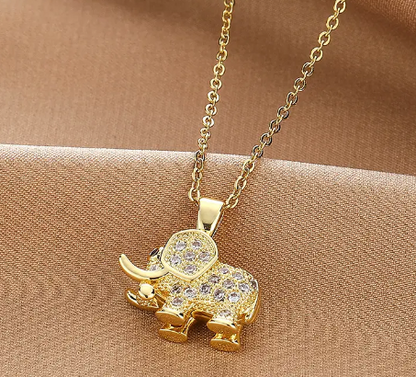 Jewelry Assorted Golden Necklaces, Elephant, Tree, Mama, Clear Stone