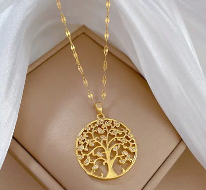 Jewelry Assorted Golden Necklaces, Elephant, Tree, Mama, Clear Stone