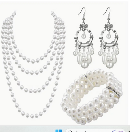 Faux Pearl Necklace, Earrings & Bracelet sets