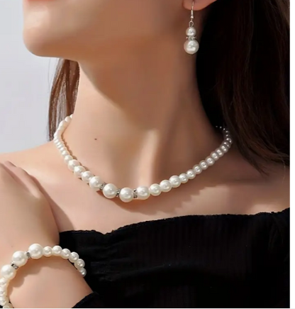 Faux Pearl Necklace, Earrings & Bracelet sets