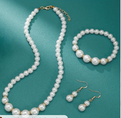 Faux Pearl Necklace, Earrings & Bracelet sets