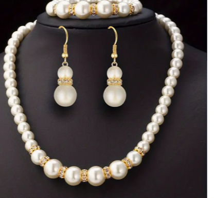 Faux Pearl Necklace, Earrings & Bracelet sets