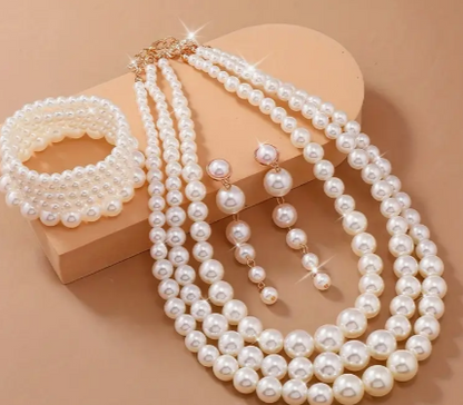 Faux Pearl Necklace, Earrings & Bracelet sets