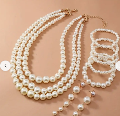 Faux Pearl Necklace, Earrings & Bracelet sets