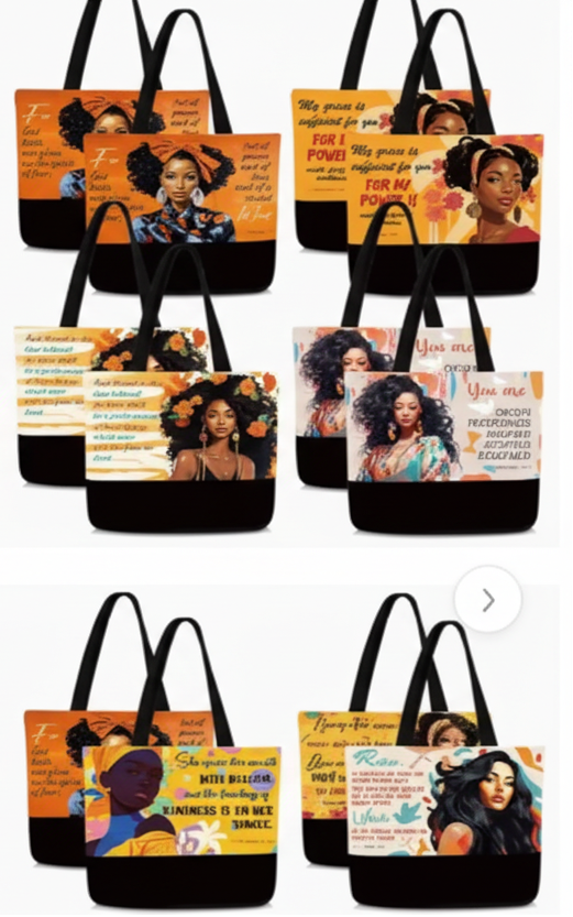 ETHNIC QUEEN CANVAS TOTE BAGS WITH SPIRITUAL QUOTES