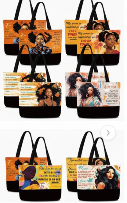 ETHNIC QUEEN CANVAS TOTE BAGS WITH SPIRITUAL QUOTES